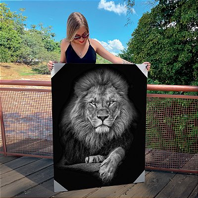 Quadro Decorativo Canvas Leão Preto E Branco Vertical