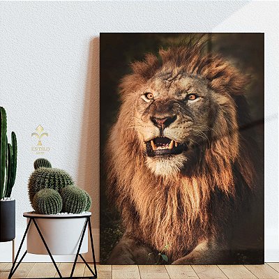 Quadro Decorativo Canvas Animais Selvagens Leão Feroz Colorido Vertical
