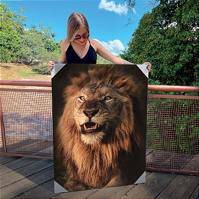 Quadro Decorativo Canvas Animais Selvagens Leão Feroz Colorido Vertical