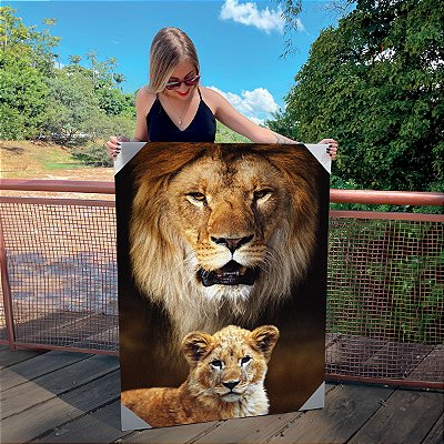 Quadro Decorativo Canvas Animais Selvagens Leão Pai e Filho Vertical