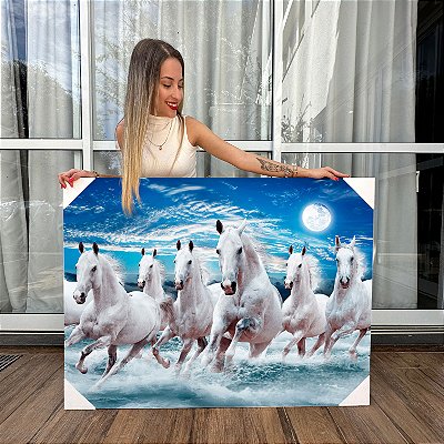 Quadro Decorativo Canvas Animais Manadas de Cavalos Branco Horizontal