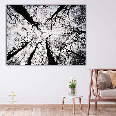 Quadros Decorativos Canvas Céu de Bosque com Árvores de Galhos Secos Horizontal