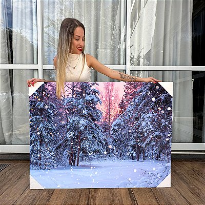 Quadro Decorativo Canvas Floresta com Pinheiros Nevados Horizontal