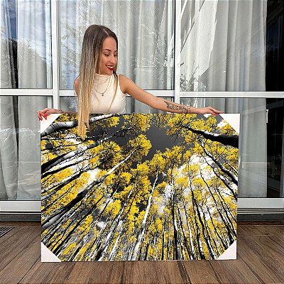 Quadro Decorativo Canvas Floral Floresta Árvores Ipês Amarelos