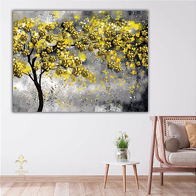 Quadro Decorativo Canvas Árvores Cerejeiras Amarelas em Flor Horizontal