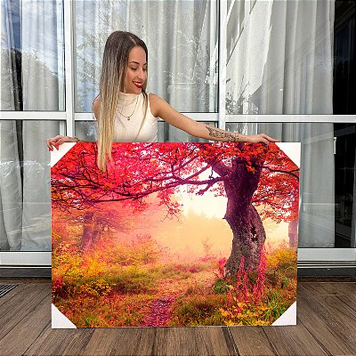 Quadro Decorativo Canvas Natureza Flores Árvore Rosa Horizontal