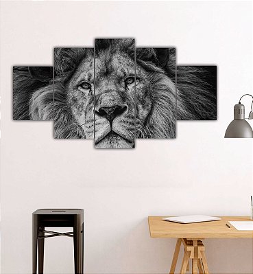 Quadros Decorativos  Leão tribo de Judá Rei Preto e Branco 115x60cm