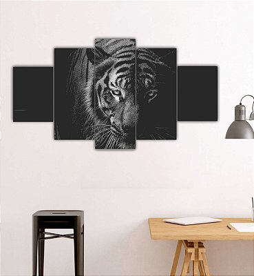 Quadros Decorativos  Tigre Preto e Branco 115x60cm