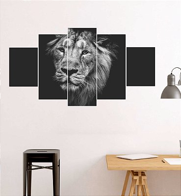 Quadros Decorativos Leão de Judá Face Preto e Branco 115x60cm