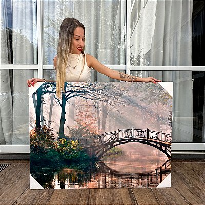 Quadro Decorativo Canvas Ponte Do Bosque Rio Lago Árvores Horizontal
