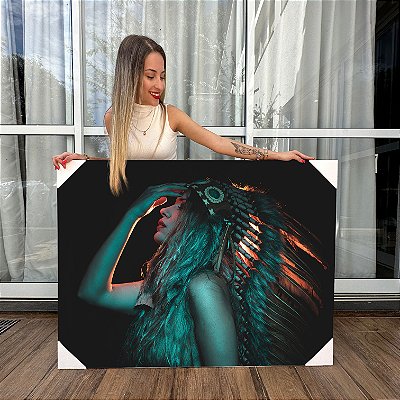 Quadro Decorativo Canvas Índia Mulher com Cocar Horizontal