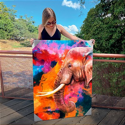 Quadro Decorativo Canvas Elefante Face Colorido Vertical