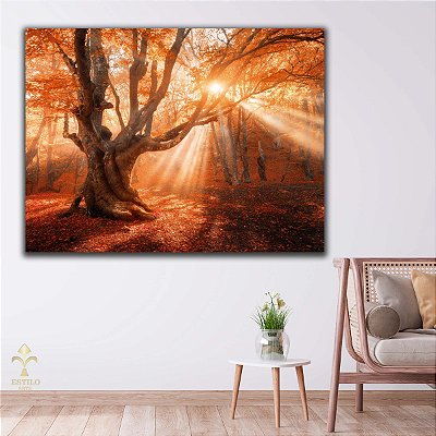 Quadro Decorativo Canvas Bosque De Outono Natureza Horizontal