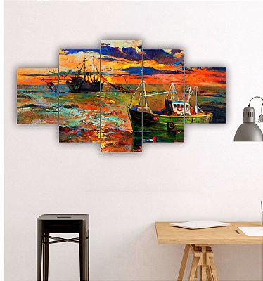 Quadros Decorativos Paisagem Arte Pintura Artística Bacos Por do Sol 115x60