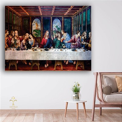 Quadro Decorativo Canvas Religioso Última Ceia de Jesus Santa Ceia Discípulos Horizontal