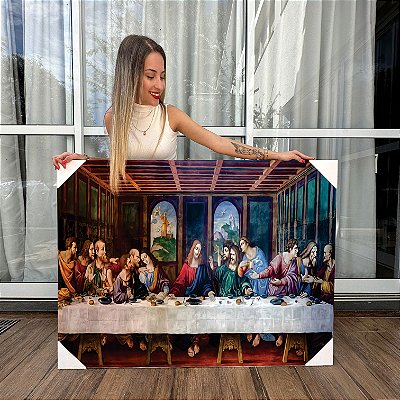 Quadro Decorativo Canvas Religioso Última Ceia de Jesus Santa Ceia Discípulos Horizontal