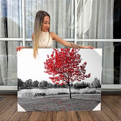 Quadros Decorativos Canvas Cerejeira Vermelha no Campo Horizontal
