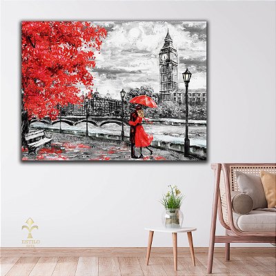 Quadros Decorativos Canvas Cidade Londres Casal Romântico Red Horizontal
