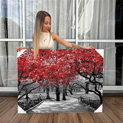Quadros Decorativos Canvas Bosque Árvore Vermelha Horizontal