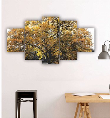 Quadros Decorativos Mosaico 5 peças Floral Árvore Ipê Amarelo 115x60cm