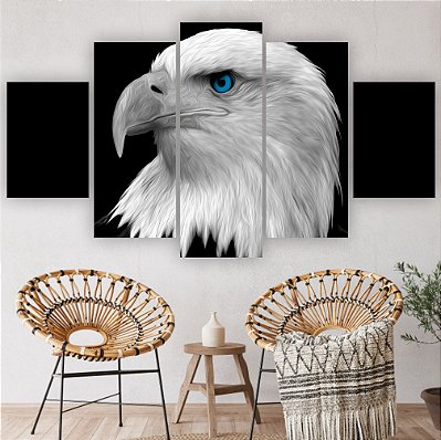 Quadros Decorativos Mosaico 5 peças Águia Real de Olhos Azuis 115x60cm