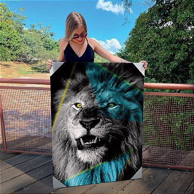 Quadro Decorativo Canvas Animal Silvestre Leão Abstrato Formas Geométricas Vertical