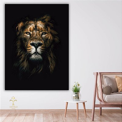 Quadro Decorativo Canvas Animal Selvagem Leão Rei da Floresta Vertical