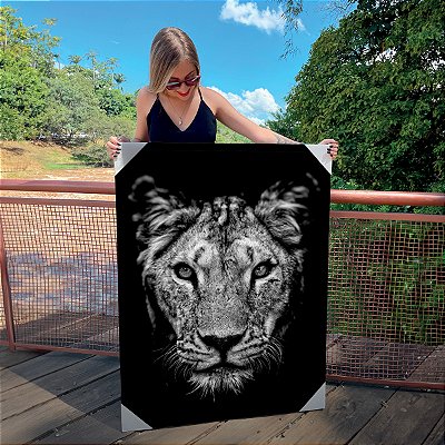Quadro Decorativo Canvas Leoa Preto E Branco Vertical