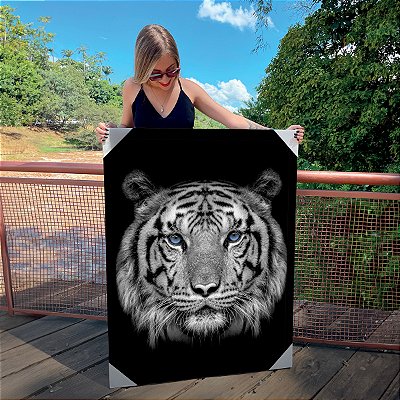 Quadro Decorativo Canvas Animais Silvestres Tigre Branco De olhos Azuis Vertical