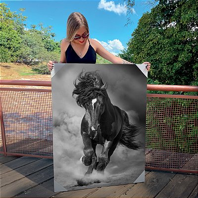 Quadro Decorativo Canvas Cavalo Abstrato Fundo Cinza Vertical