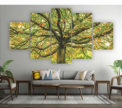 Quadros Decorativos Mosaico 5 peças Árvores Folhas de Outono 115x60cm