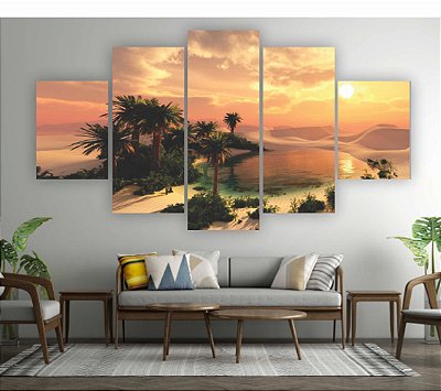 Quadros Decorativos Mosaico 5 peça Deserto Por do Sol Oasis 115x60cm