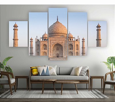 Quadros Decorativos Mosaico 5 peça Palácio na Índia Taj Mahal  Agra 115x60cm