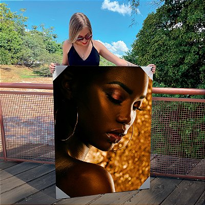 Quadro Decorativo Canvas Mulher Beleza Feminina Brincos de Argola Gold Vertical