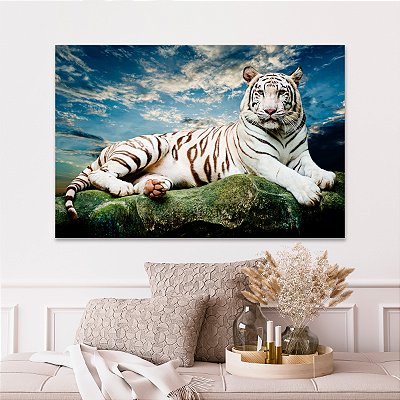Quadro Decorativo Canvas Animal Selvagem Tigre Branco Horizontal