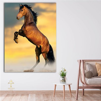 Quadro Decorativo Canvas Animal Selvagem Cavalo Marrom Empinando Vertical
