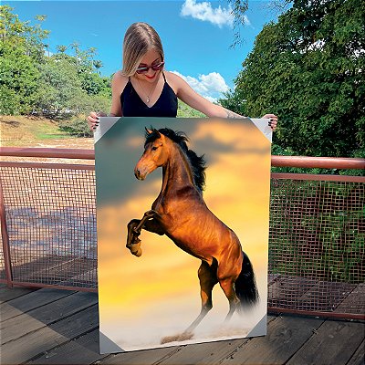 Quadro Decorativo Canvas Animal Selvagem Cavalo Marrom Empinando Vertical