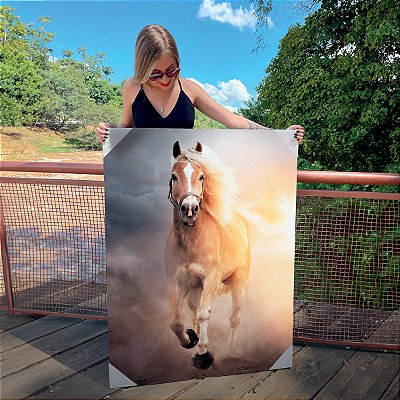 Quadro Decorativo Canvas Animal Selvagem Cavalo Correndo ao Por do Sol Vertical