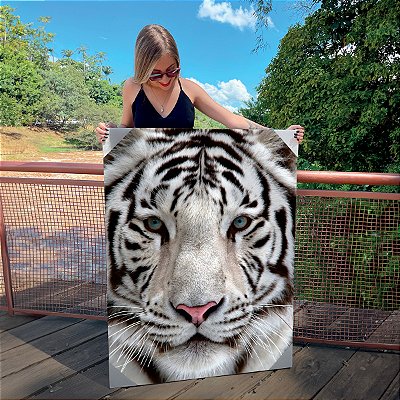 Quadro Decorativo Canvas Animal Selvagem Tigre Branco Olhos Azuis Vertical
