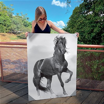 Quadro Decorativo Canvas Animal Cavalo Preto e Branco Vertical