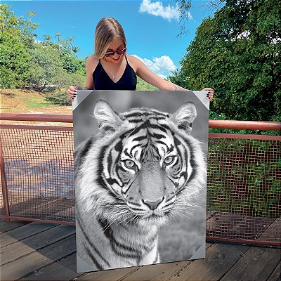 Quadro Decorativo Canvas Animal Selvagem Tigre Preto e Branco Vertical