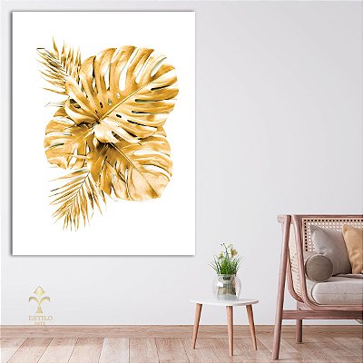 Quadro Decoração Canvas Costela de Adão Dourada Gold Luxo Vertical