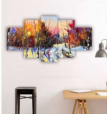 2019] Quadros Decorativos Paisagem Arte Pintura Artística Árvores Pinheiro Colorido