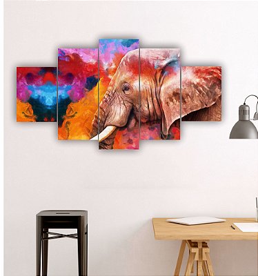 Quadros Decorativos Arte Pintura Artística Elefante Colorido Animal Selvagem