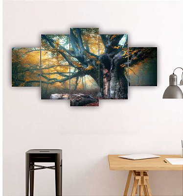 Quadros Decorativos Árvore Antiga Folhas Amarelas Floresta