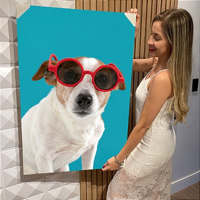 Quadro Decorativo Flutuante Dog Russell Terrier com Óculos