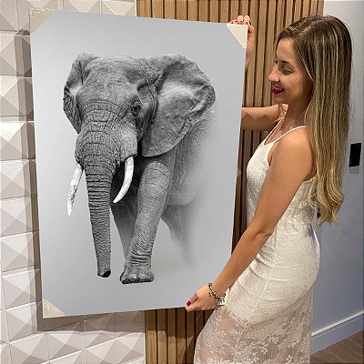 Quadro Decorativo Flutuante Elefante Abstrato Fundo Cinza Animal Silvestre Vertical