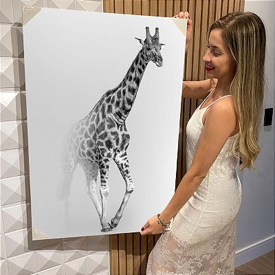 Quadro Decorativo Flutuante Girafa Abstrato Fundo Cinza Animal Silvestre Vertical