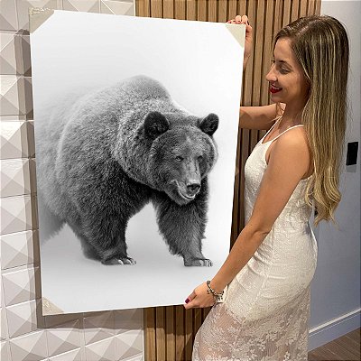 Quadro Decorativo Flutuante Urso Abstrato Fundo Cinza Animal Silvestre