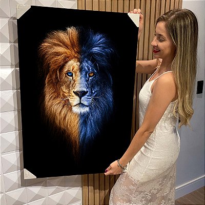 Quadro Decorativo Flutuante Leão de Judá Rei da Floresta Dia e Noite